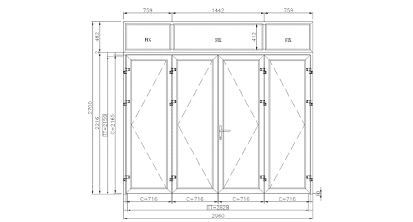 Kích thước cửa 4 cánh